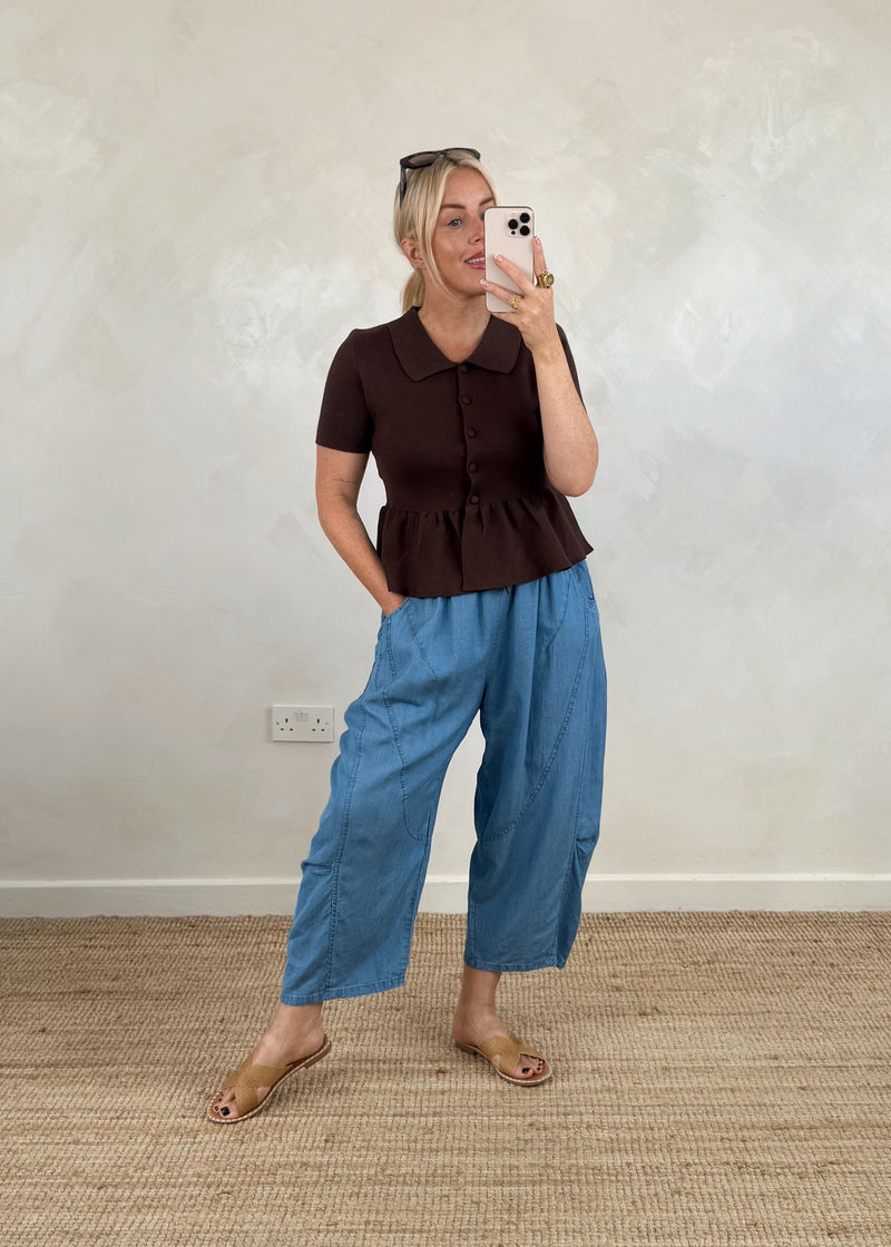 Ellie peplum knit - chocolate-The Style Attic