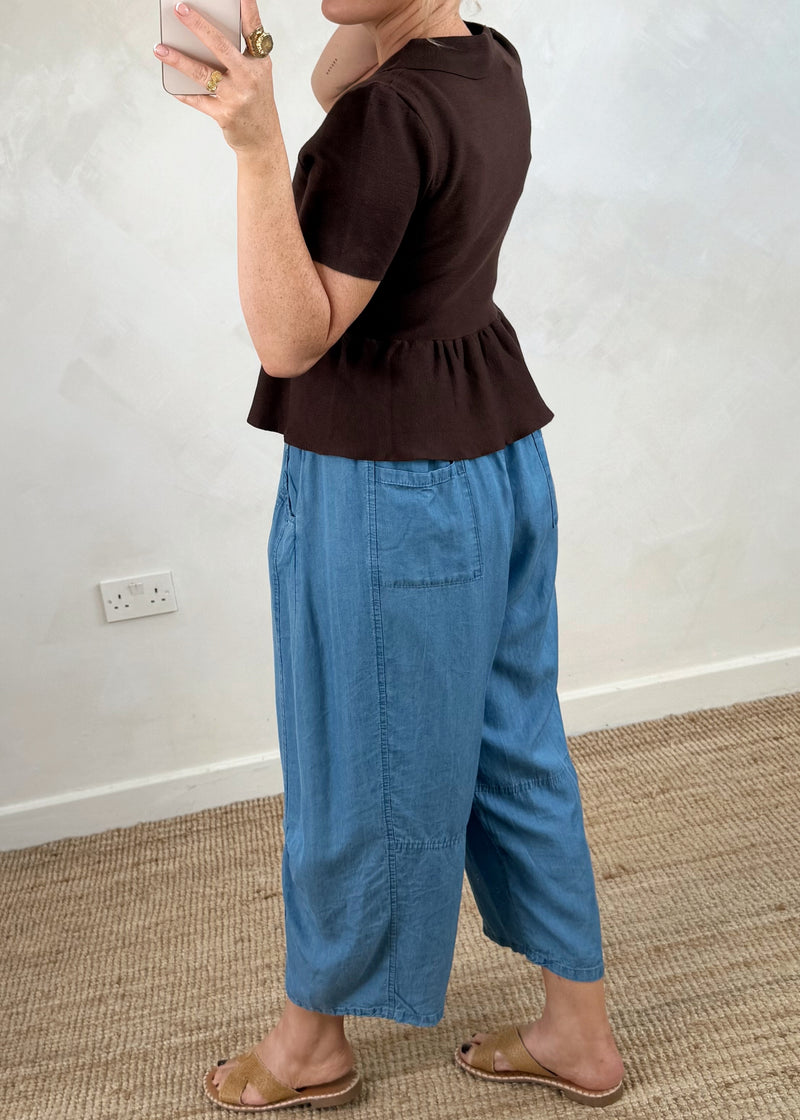 Ellie peplum knit - chocolate-The Style Attic