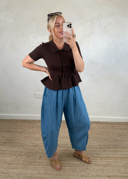 Ellie peplum knit - chocolate-The Style Attic