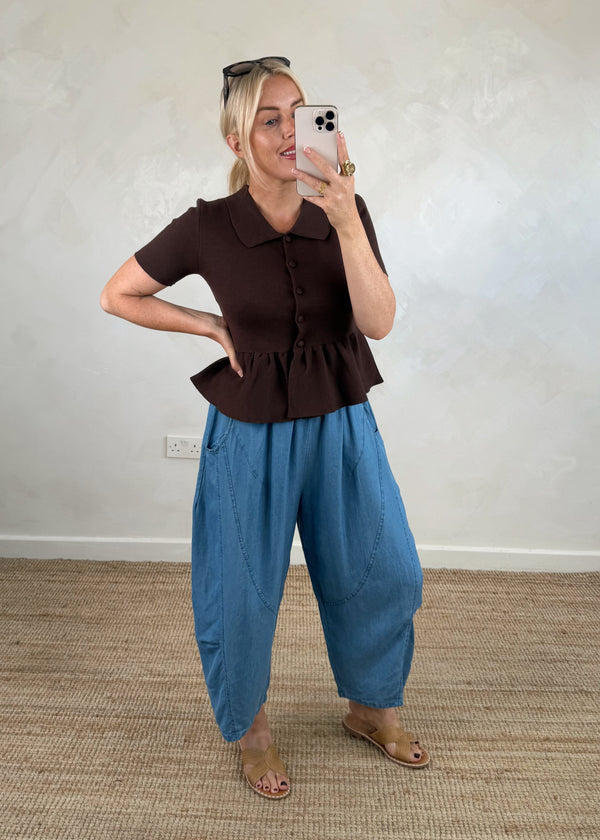 Ellie peplum knit - chocolate-The Style Attic