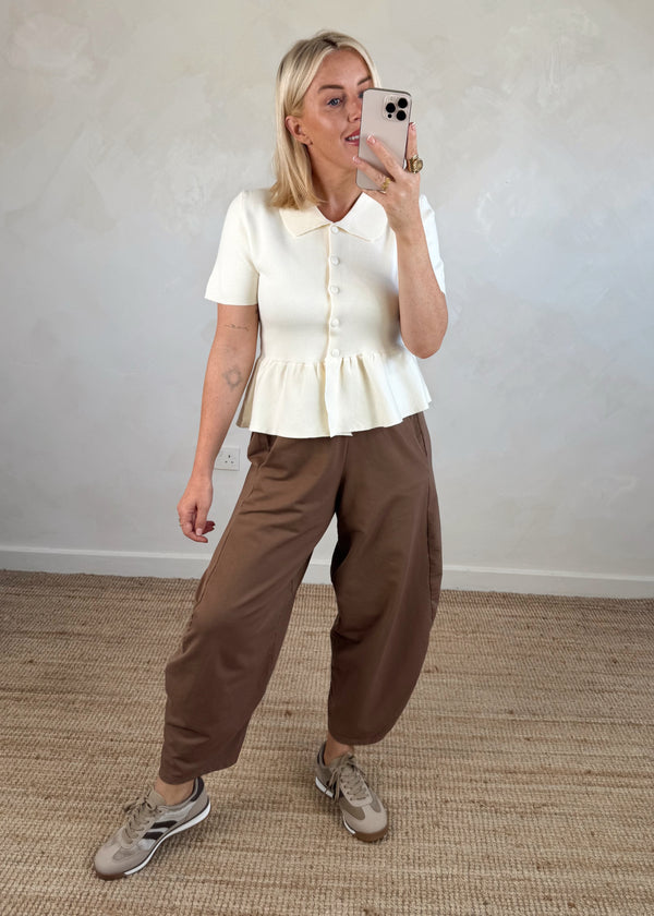 Ellie peplum knit - cream-The Style Attic