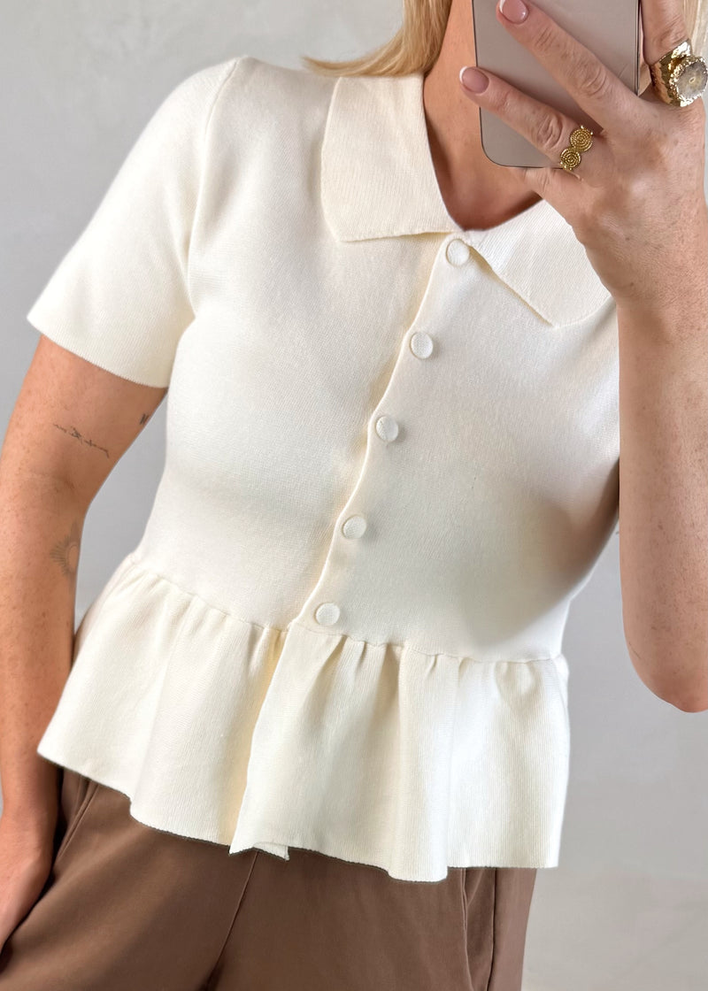 Ellie peplum knit - cream-The Style Attic