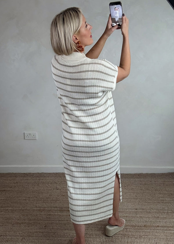 Ellie striped dress - mocha-The Style Attic