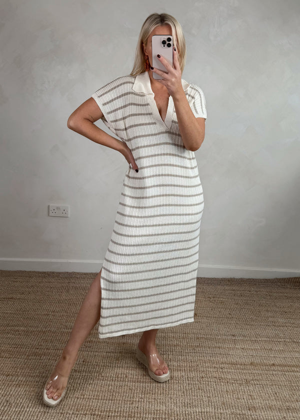 Ellie striped dress - mocha-The Style Attic