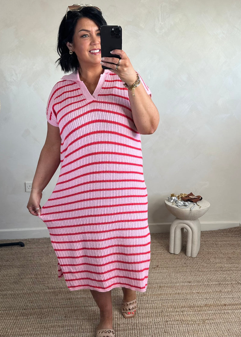 Ellie striped dress - pink/red-The Style Attic