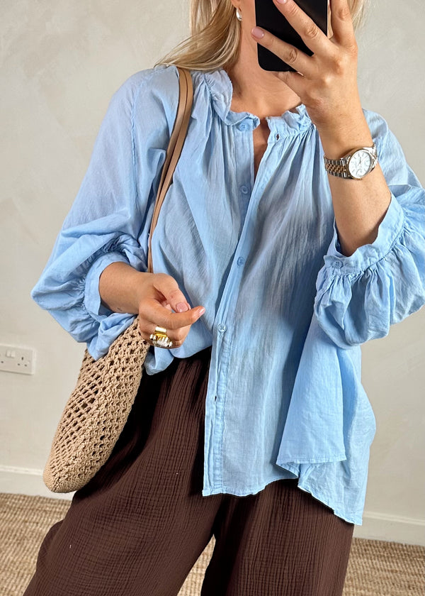 Elodie cotton blouse - cornflower-The Style Attic