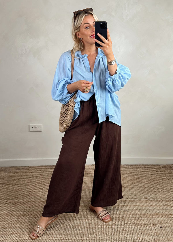Elodie cotton blouse - cornflower-The Style Attic