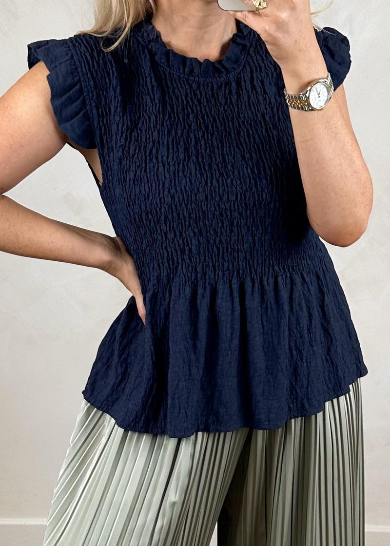 Elvan peplum top - navy-The Style Attic