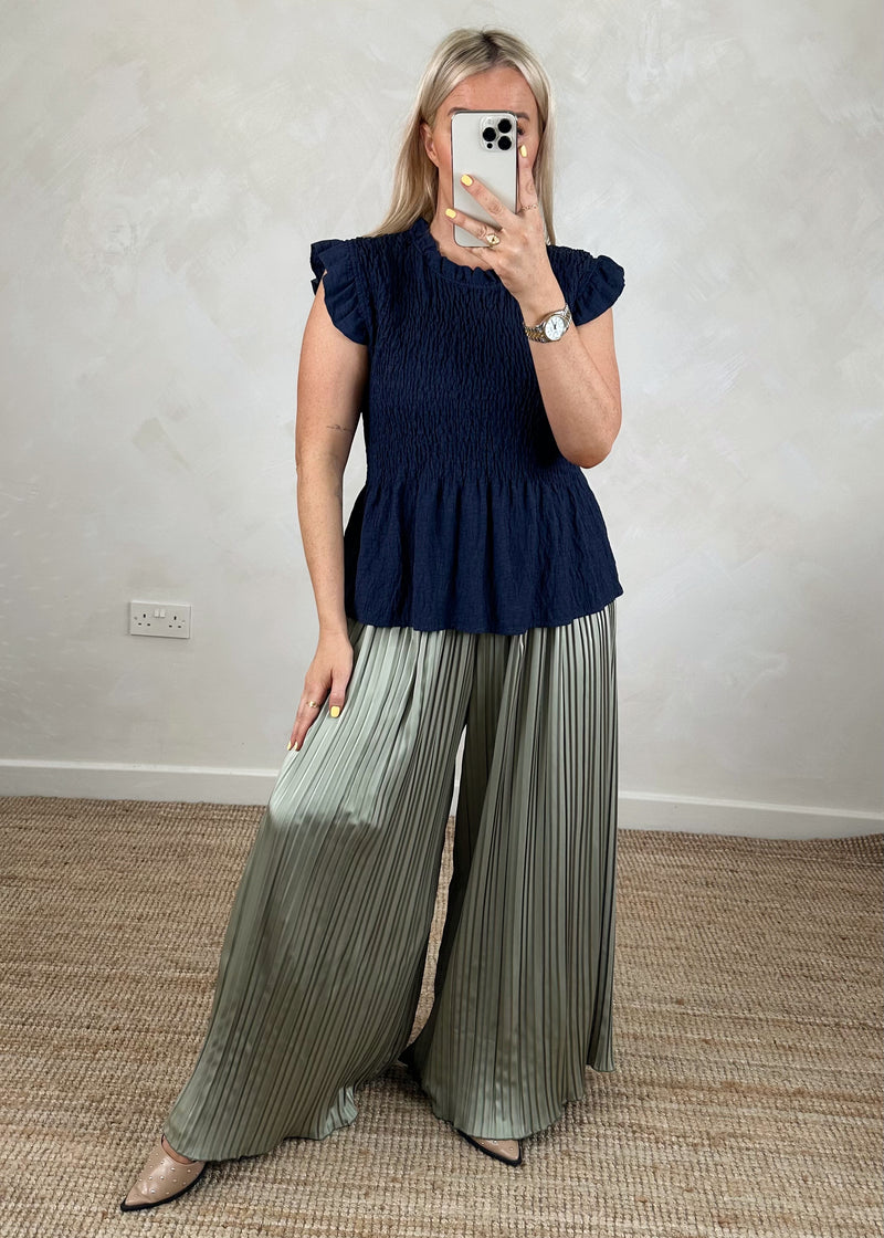Elvan peplum top - navy-The Style Attic