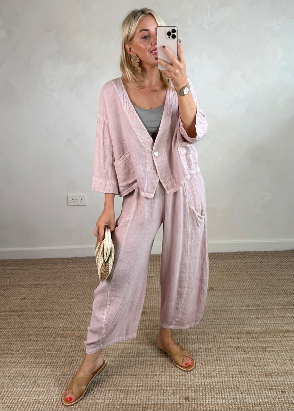 Emme linen blend button top - blush-The Style Attic