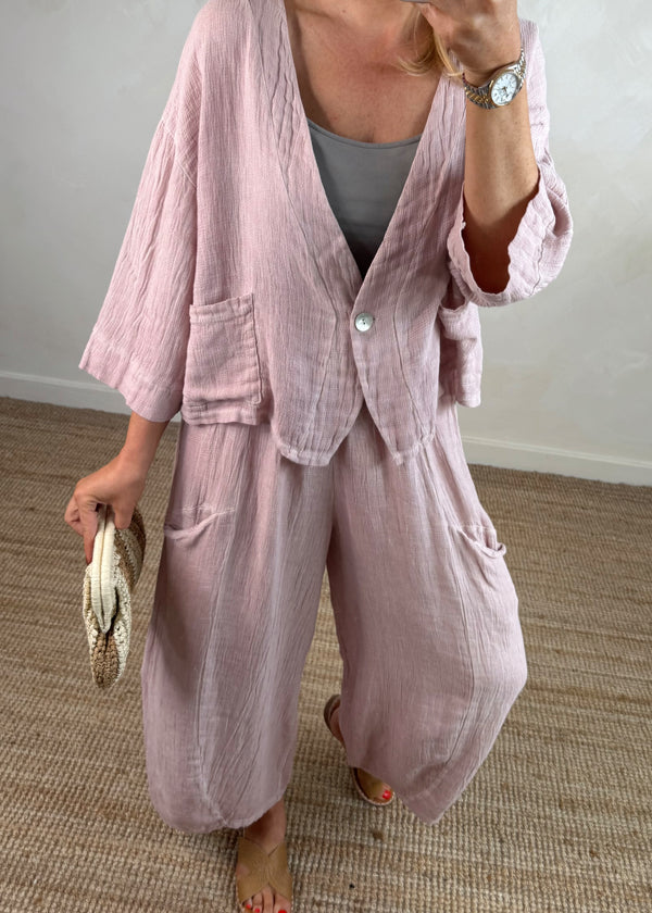 Emme linen blend button top - blush-The Style Attic