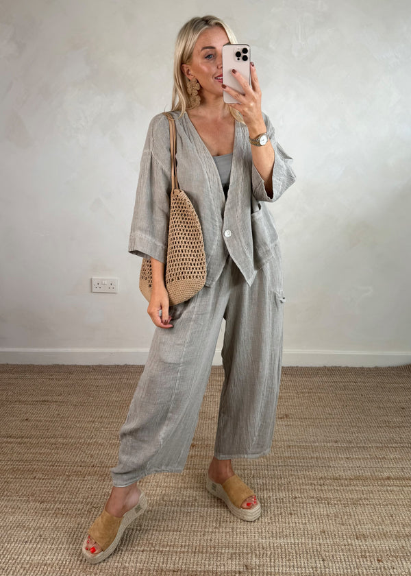 Emme linen blend button top - mocha-The Style Attic
