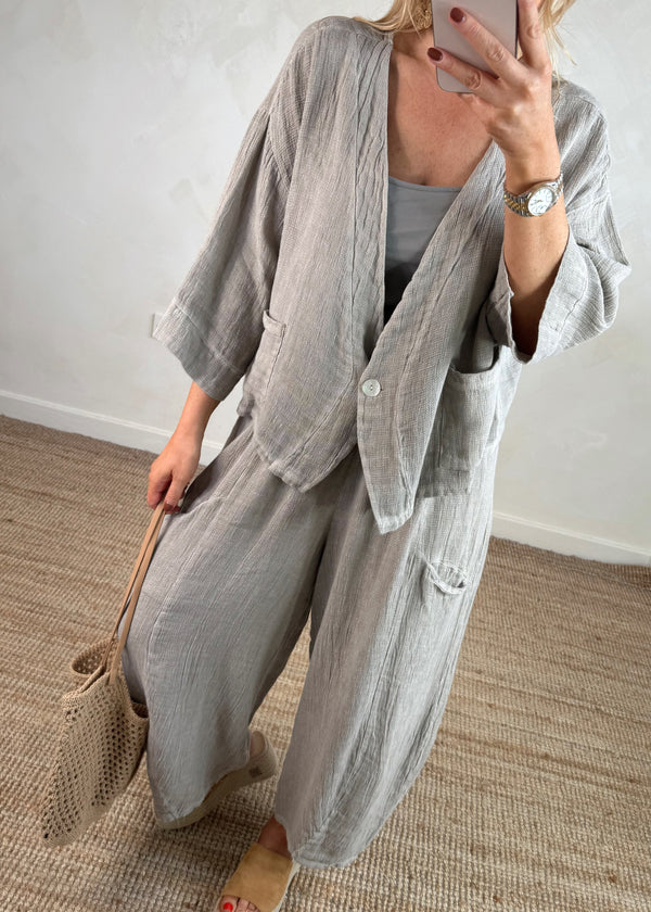 Emme linen blend button top - mocha-The Style Attic