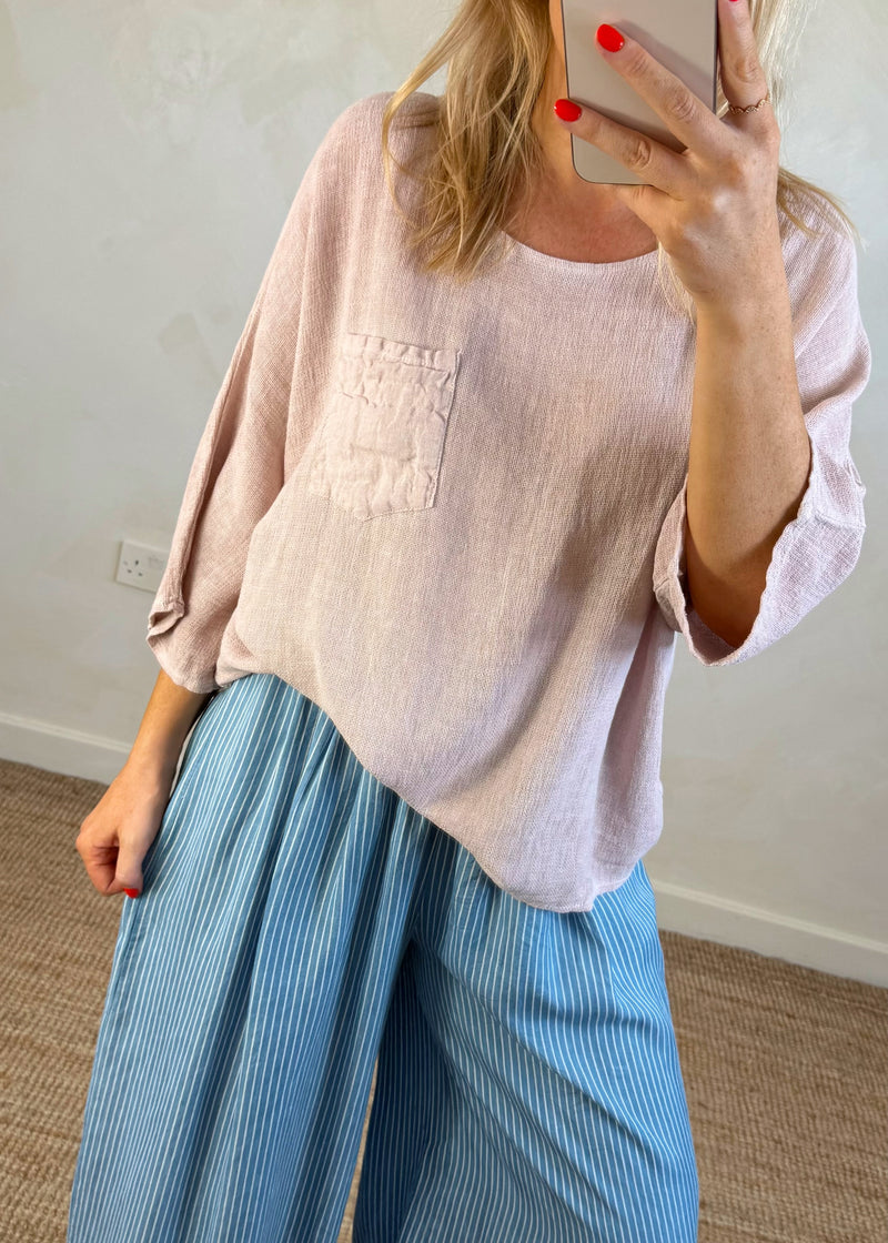 Erin Linen blend pocket tee - blush-The Style Attic