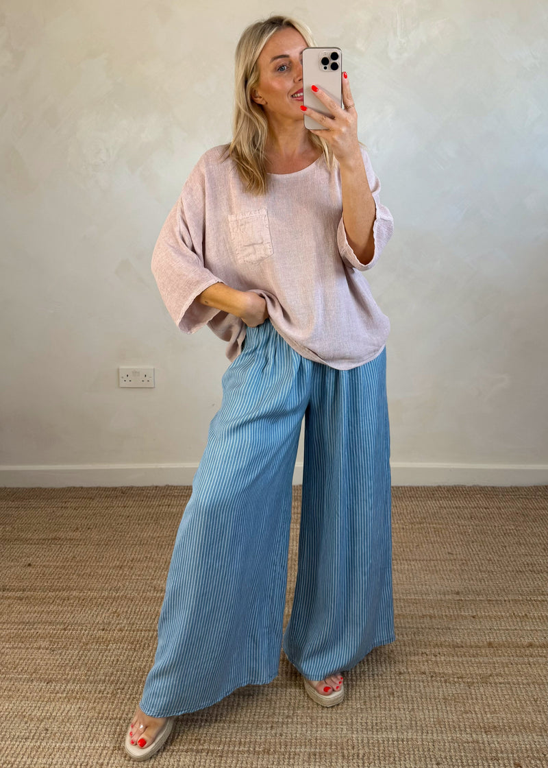 Erin Linen blend pocket tee - blush-The Style Attic
