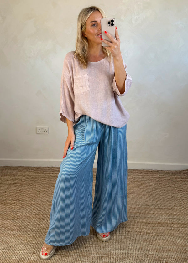 Erin Linen blend pocket tee - blush-The Style Attic