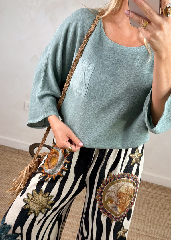 Erin Linen blend pocket tee - sage-The Style Attic