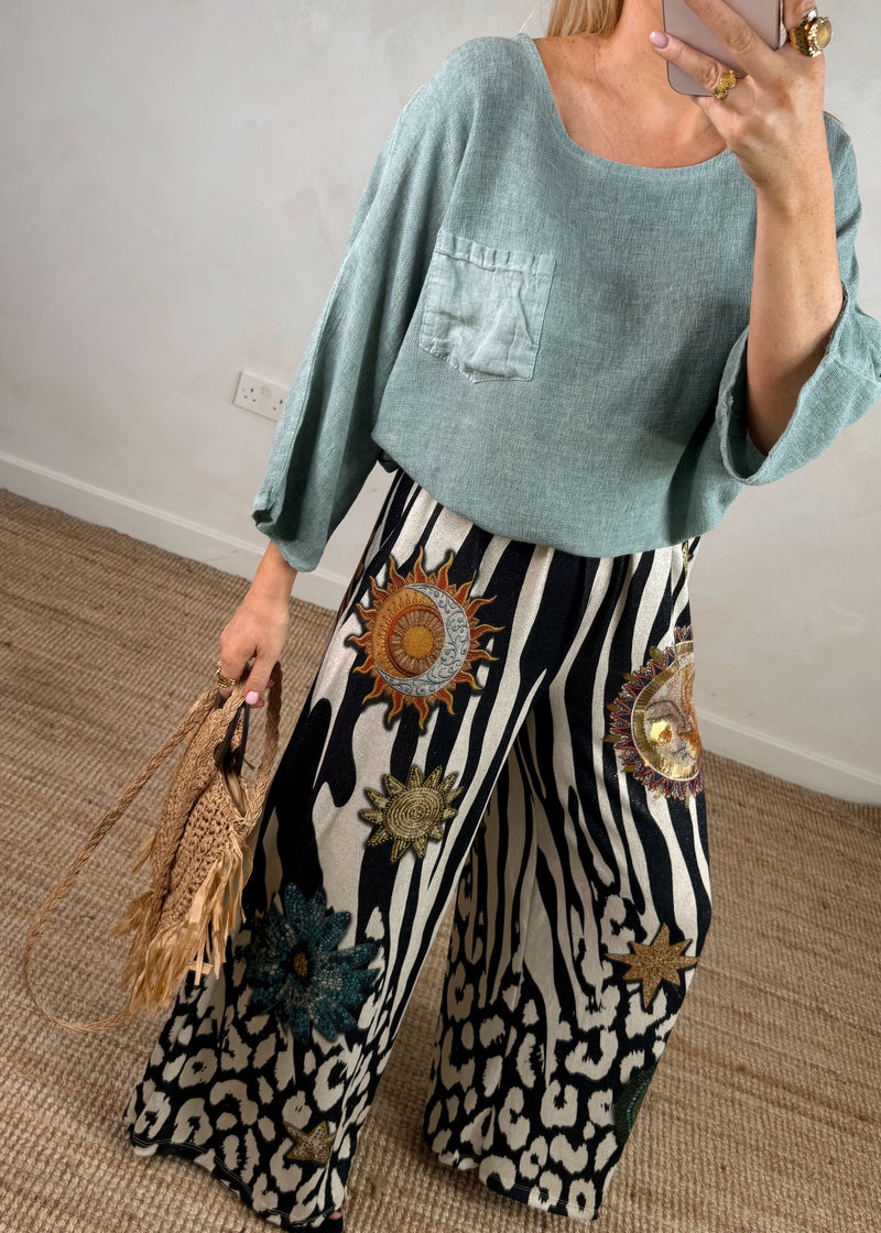 Erin Linen blend pocket tee - sage-The Style Attic