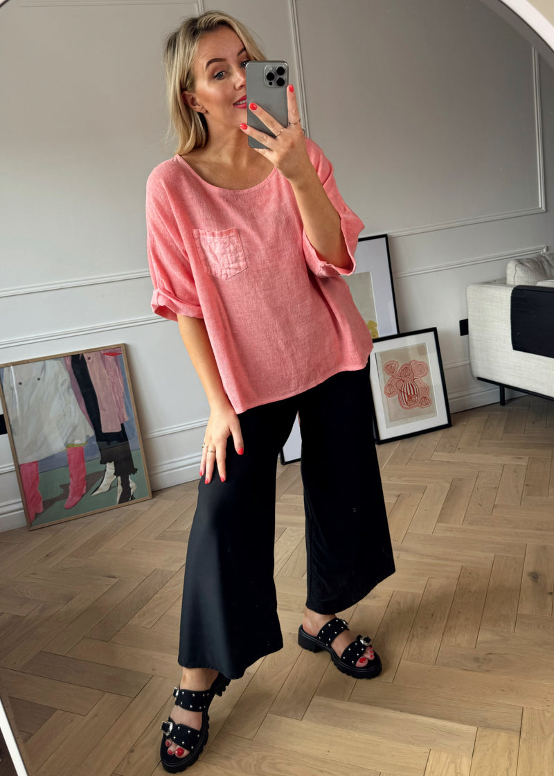 Erin Linen pocket tee - coral-The Style Attic