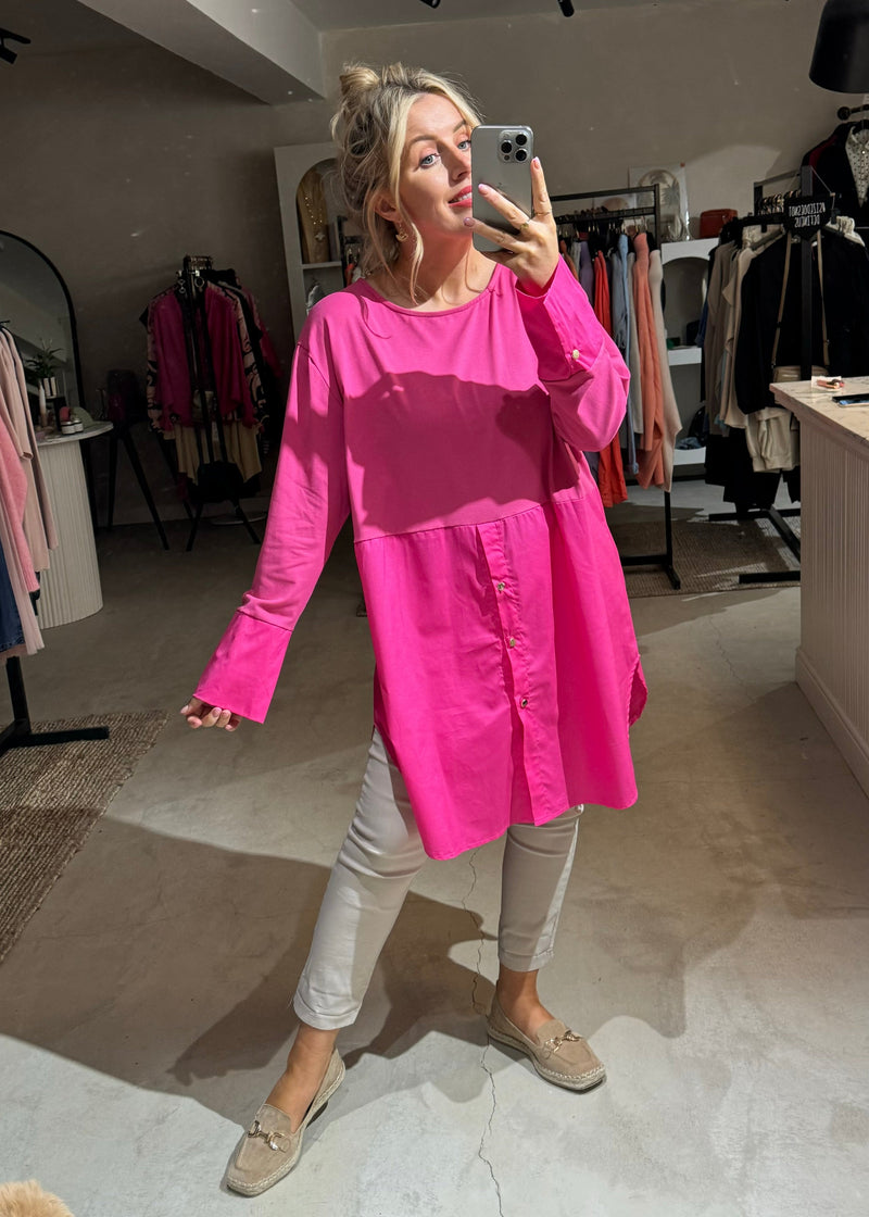 Essential button shirt - hot pink-The Style Attic