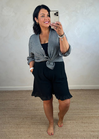 Estella linen blend frill shorts - Black-The Style Attic