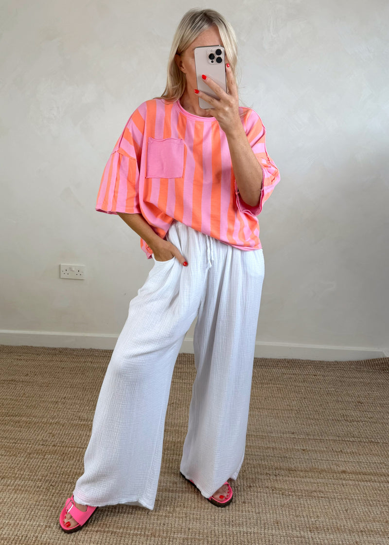 Eve striped Tee - pink/orange-The Style Attic