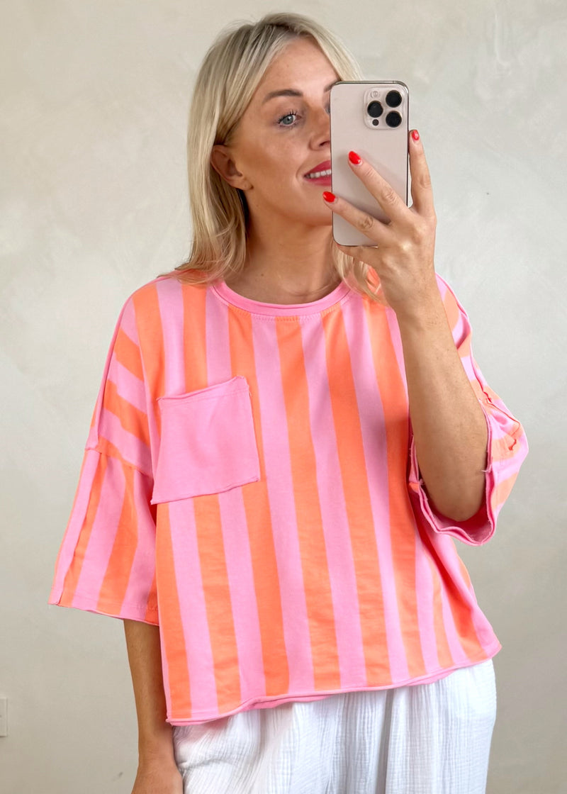Eve striped Tee - pink/orange-The Style Attic