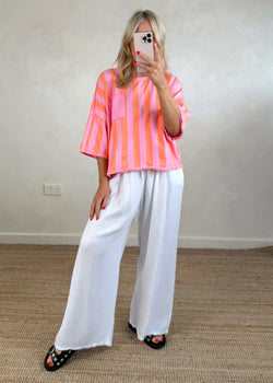 Eve striped Tee - pink/orange-The Style Attic