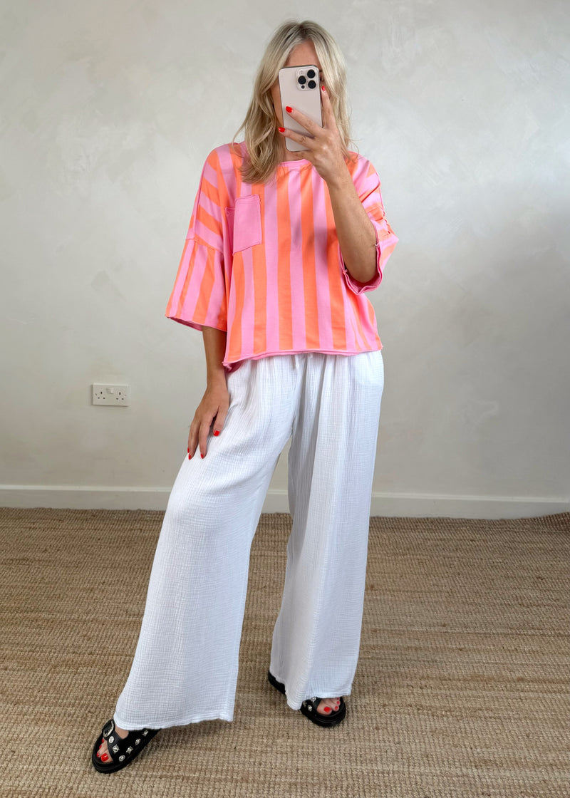Eve striped Tee - pink/orange-The Style Attic