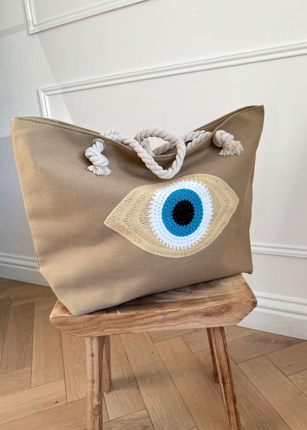 Eye eye beach bag - Camel-The Style Attic