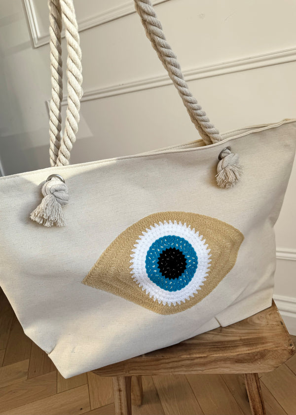 Eye eye beach bag - ecru-The Style Attic