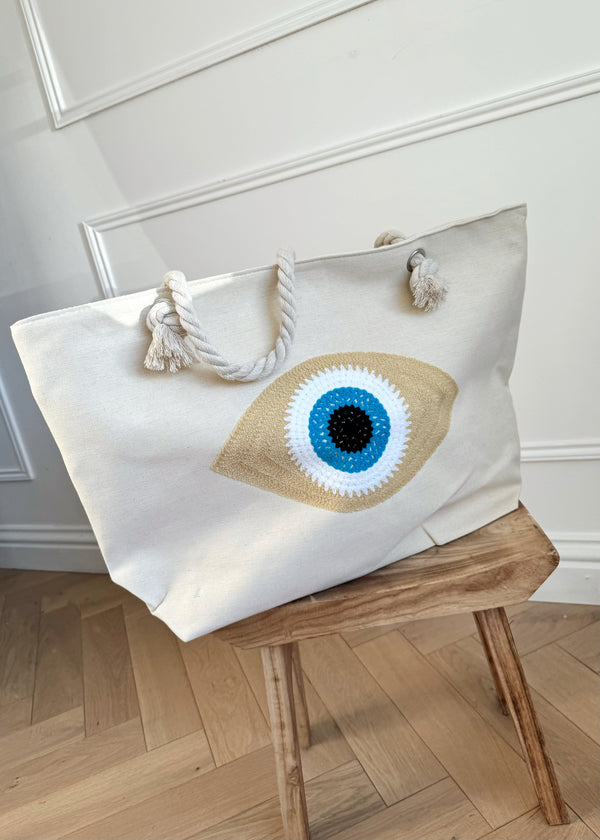 Eye eye beach bag - ecru-The Style Attic