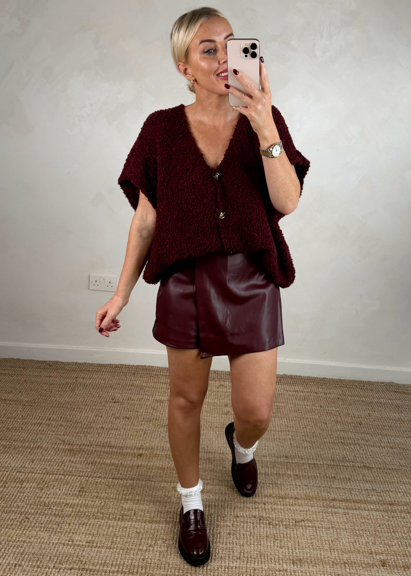 Faux leather skort - Merlot-The Style Attic