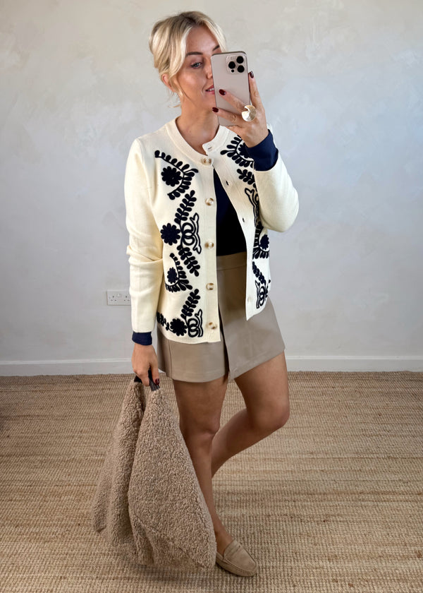 Faux leather skort - beige-The Style Attic