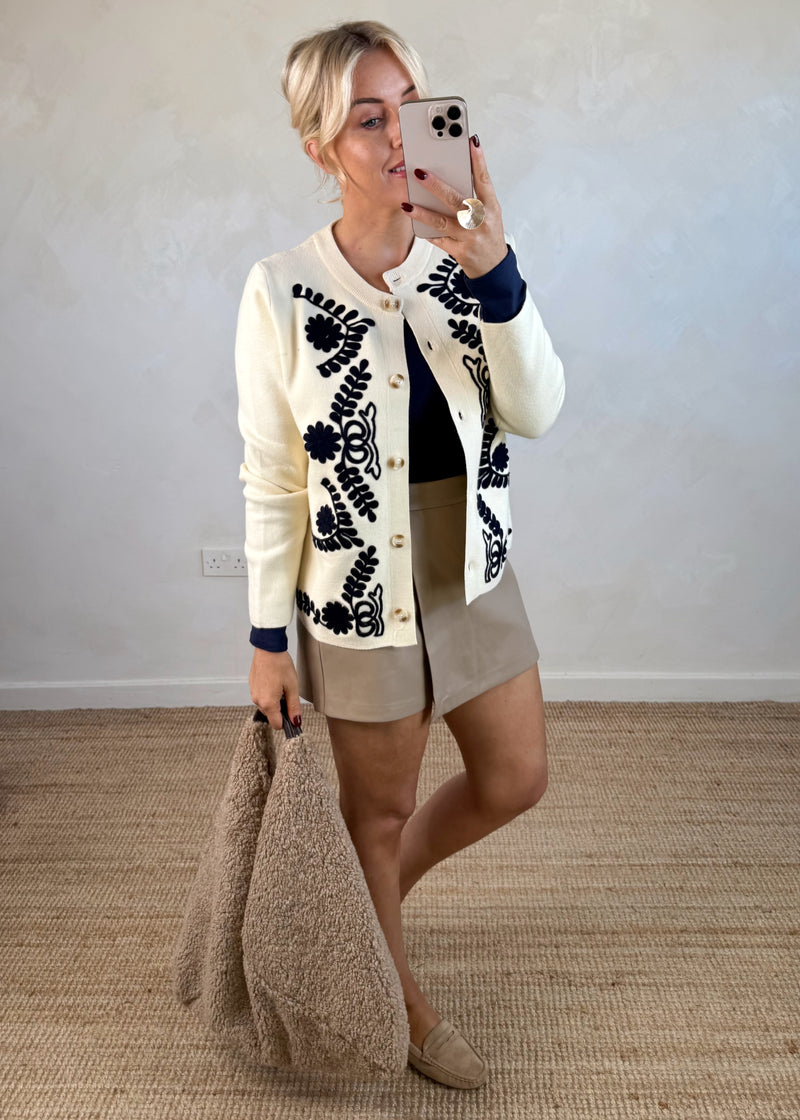 Faux leather skort - beige-The Style Attic