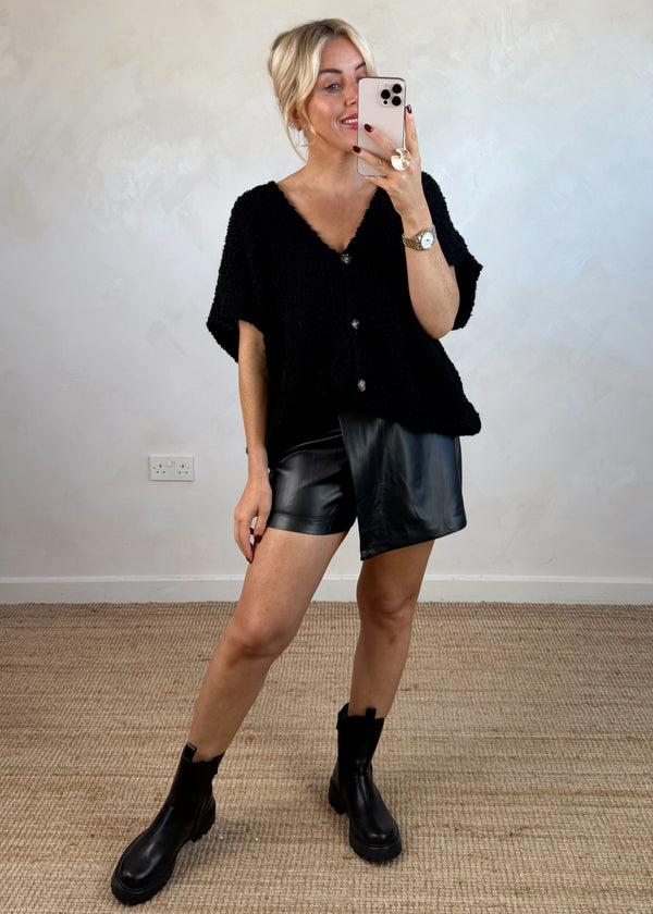 Faux leather skort - black-The Style Attic
