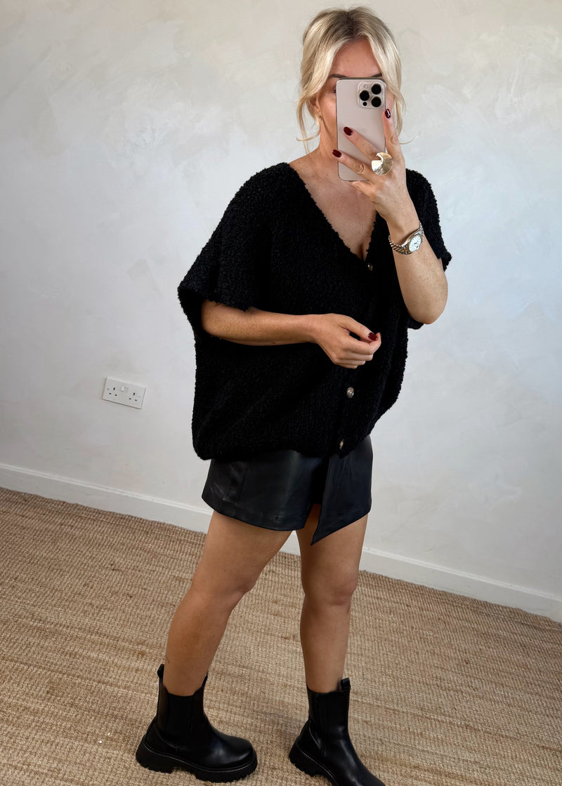 Faux leather skort - black-The Style Attic