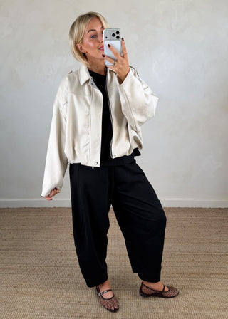 Faux suede bomber jacket - Cream-The Style Attic