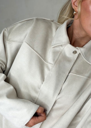 Faux suede bomber jacket - Cream-The Style Attic