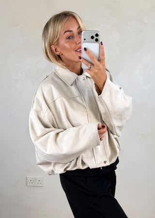 Faux suede bomber jacket - Cream-The Style Attic