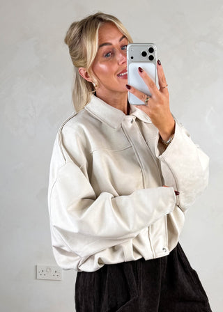 Faux suede bomber jacket - Cream-The Style Attic