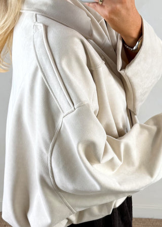 Faux suede bomber jacket - Cream-The Style Attic