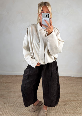 Faux suede bomber jacket - Cream-The Style Attic