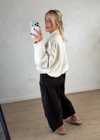 Faux suede bomber jacket - Cream-The Style Attic
