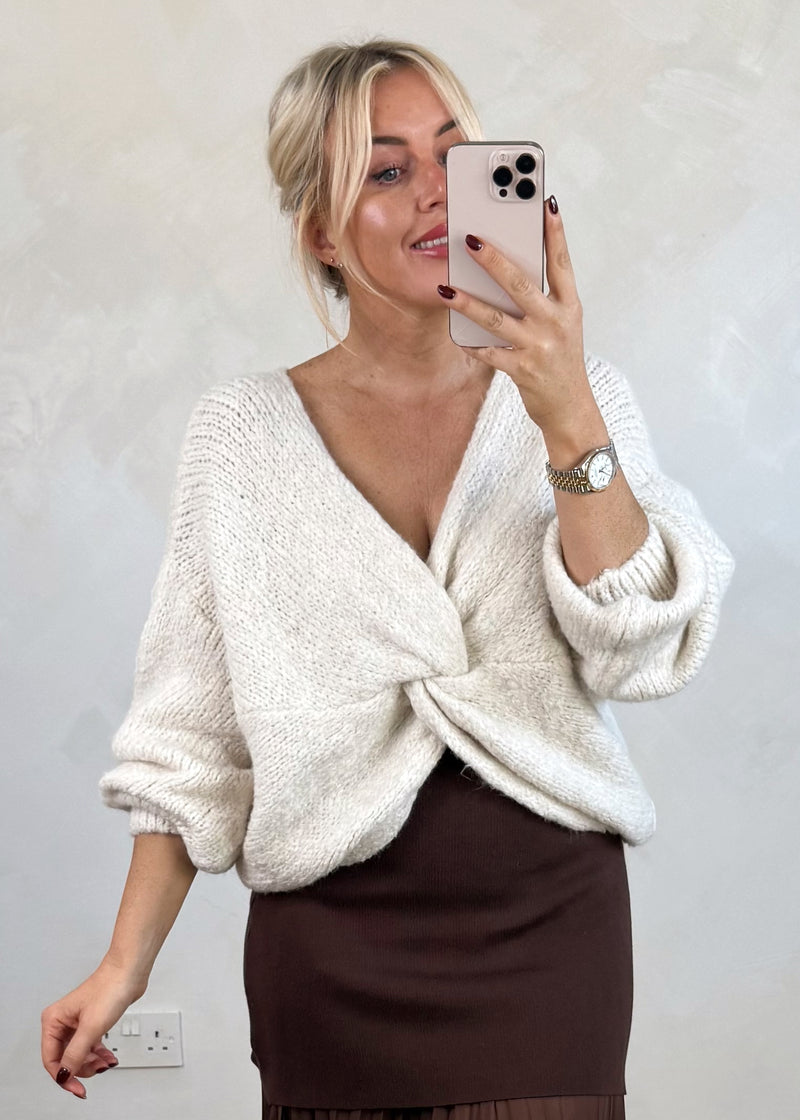 Fifi twist front knit - cream-The Style Attic