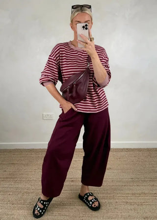 Finn barrel leg trouser - Merlot-The Style Attic