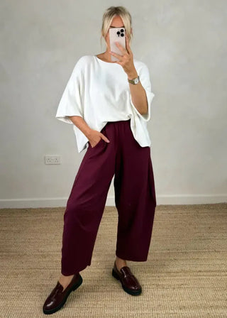 Finn barrel leg trouser - Merlot-The Style Attic