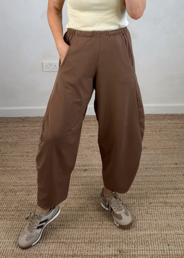 Finn barrel leg trouser - cocoa-The Style Attic