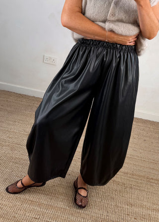 Finn leather look barrel leg trouser - Black-The Style Attic