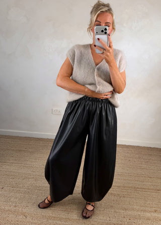 Finn leather look barrel leg trouser - Black-The Style Attic